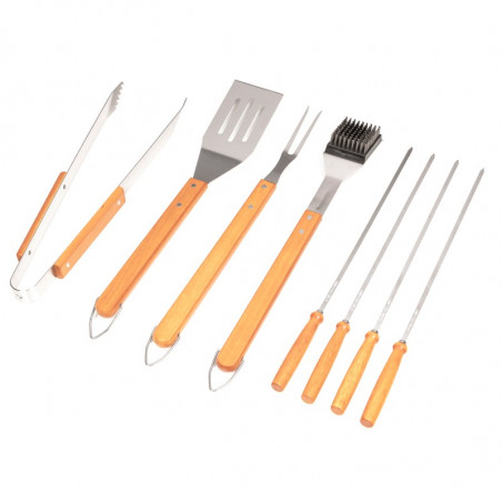 Fourchette, pince, spatule, brosse, 4 brochettes pour barbecue